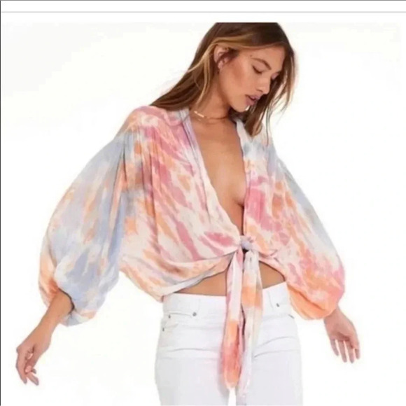 Young‎ Fabulous & Broke Ty Die Tie At Waist Blouse Small - Picture 1 of 8